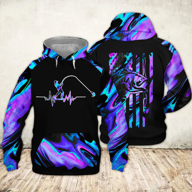 3D Printed Love Fishing Zip Hoodie for Men/Women