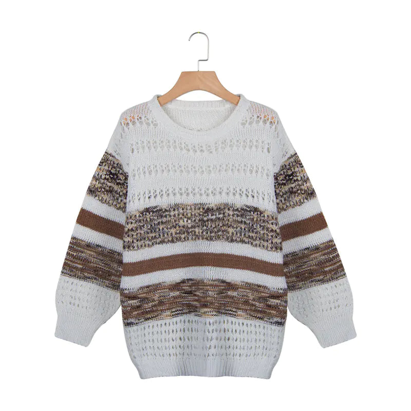 Women's Floral Knit Sweater - Loose Hollow Design