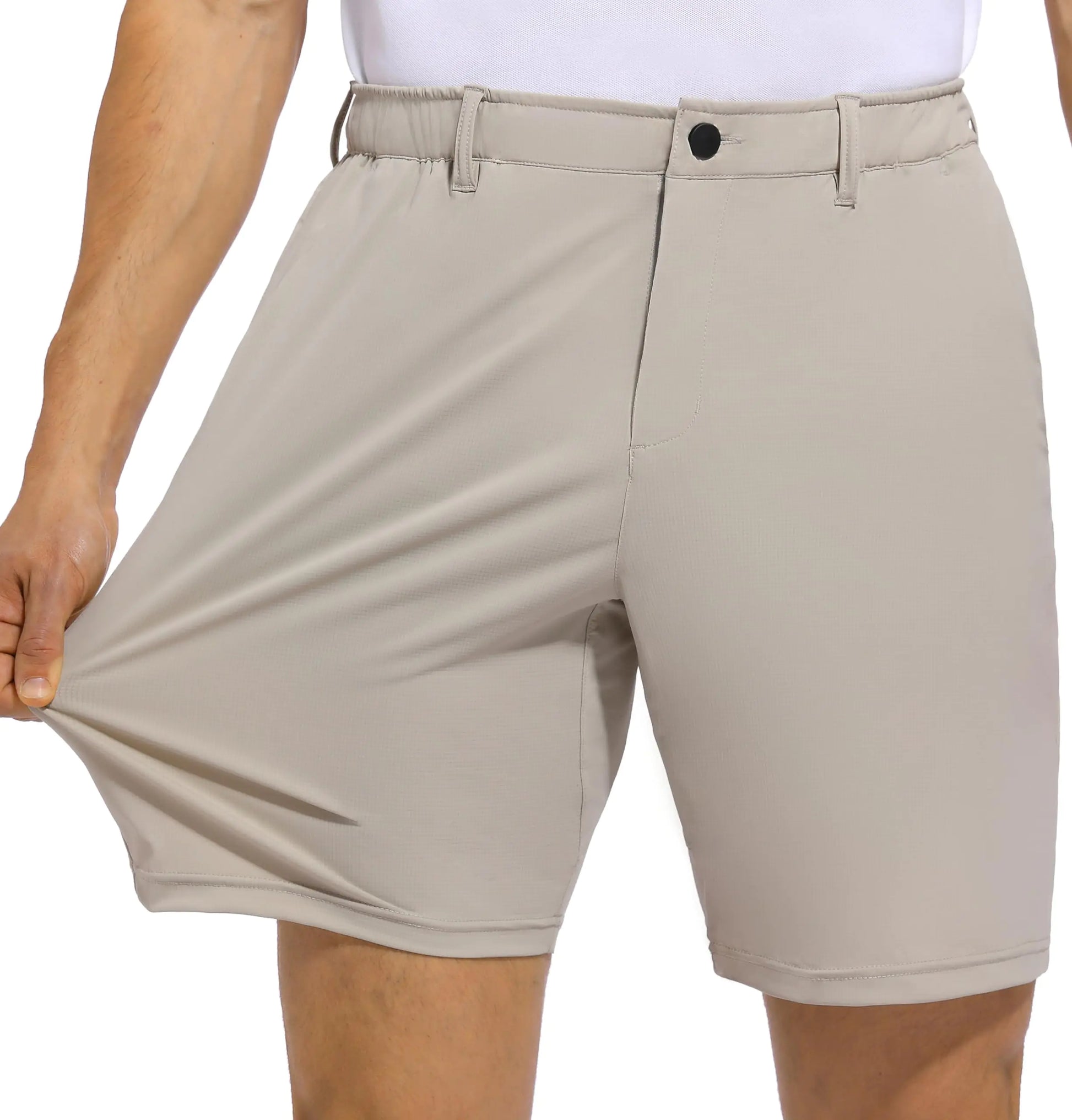 Strweitt Mens 7 Inch Inseam Stretch Golf Shorts Quick Dry Lightweight Dress Casual Athletic Shorts with 5 Pockets Light Khaki US34