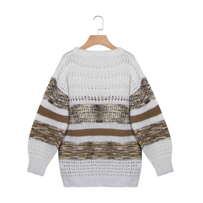 Women's Floral Knit Sweater - Loose Hollow Design