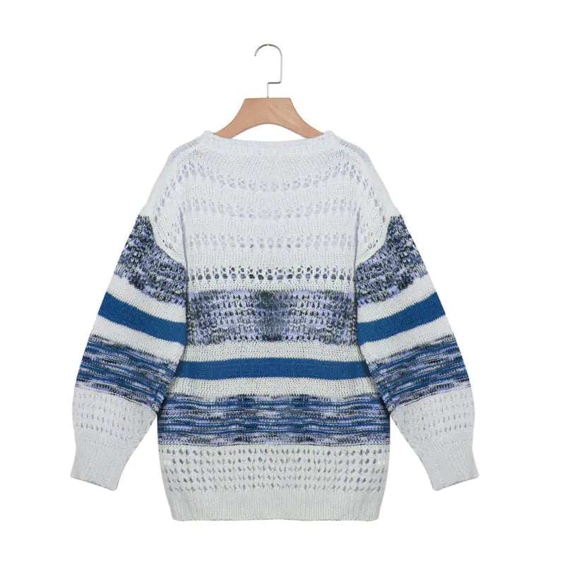 Women's Floral Knit Sweater - Loose Hollow Design