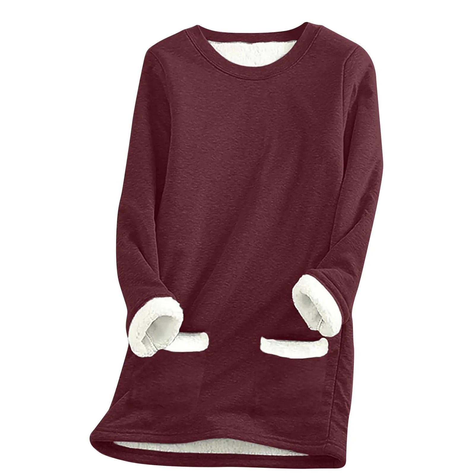 TARIENDY Sherpa Lined Sweatshirt Women Fleece Pullover Women 2025 Winter Warm Sweatshirts Sherpa Lined Cozy Tops Thermal Fuzzy Loungewear with Pockets Thermal Tops for Women