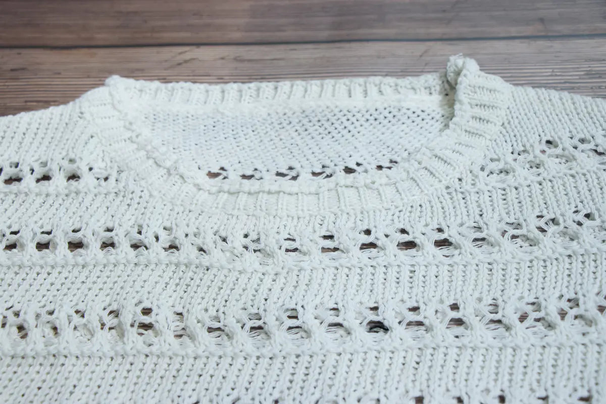 Women's Floral Knit Sweater - Loose Hollow Design