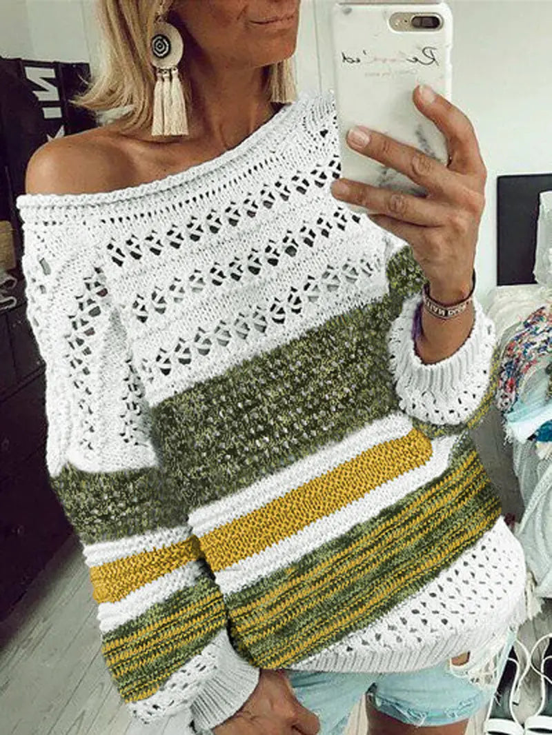 Women's Floral Knit Sweater - Loose Hollow Design