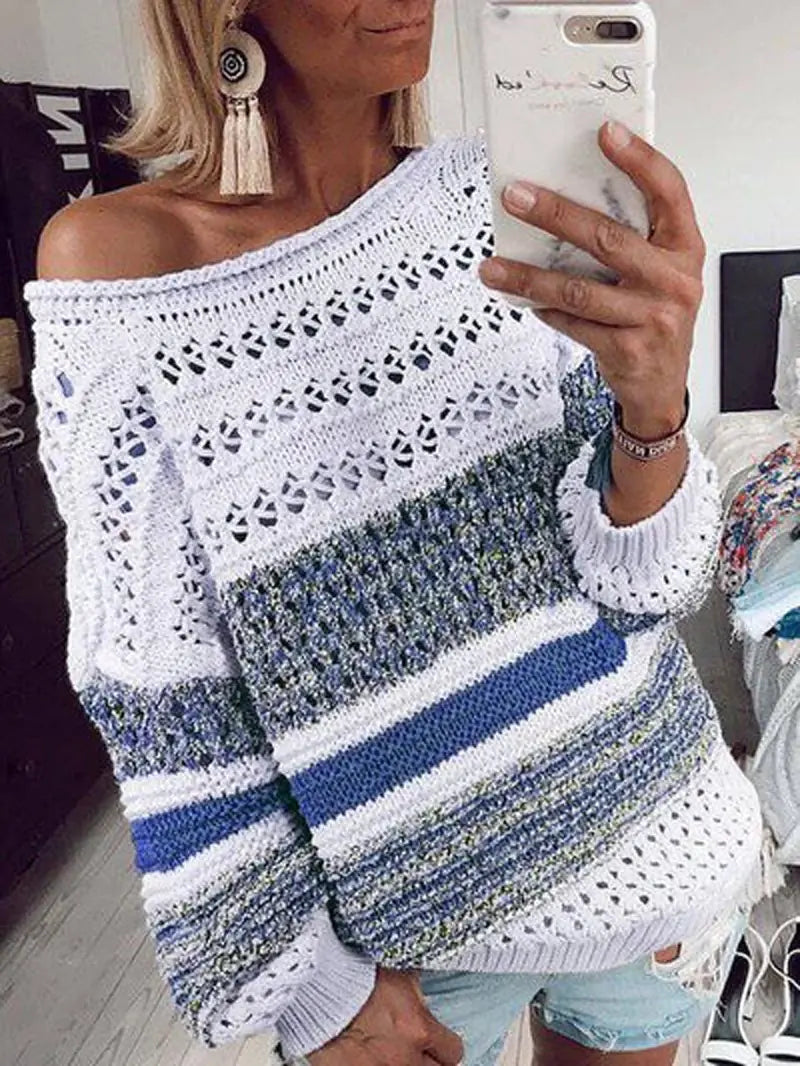 Women's Floral Knit Sweater - Loose Hollow Design
