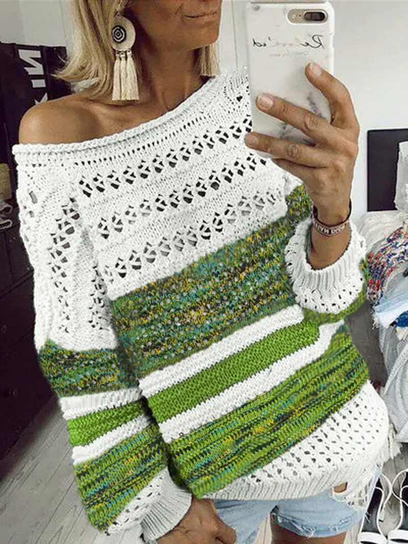 Women's Floral Knit Sweater - Loose Hollow Design