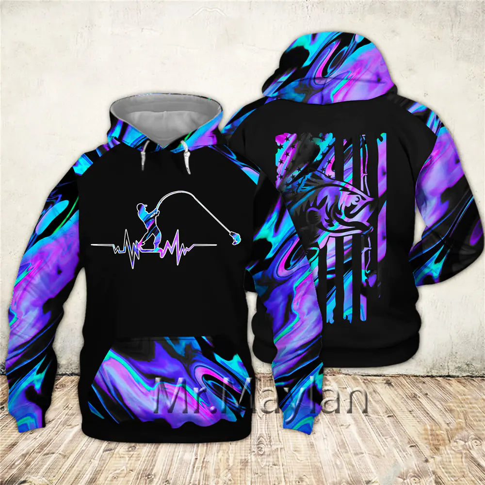 3D Printed Love Fishing Zip Hoodie for Men/Women