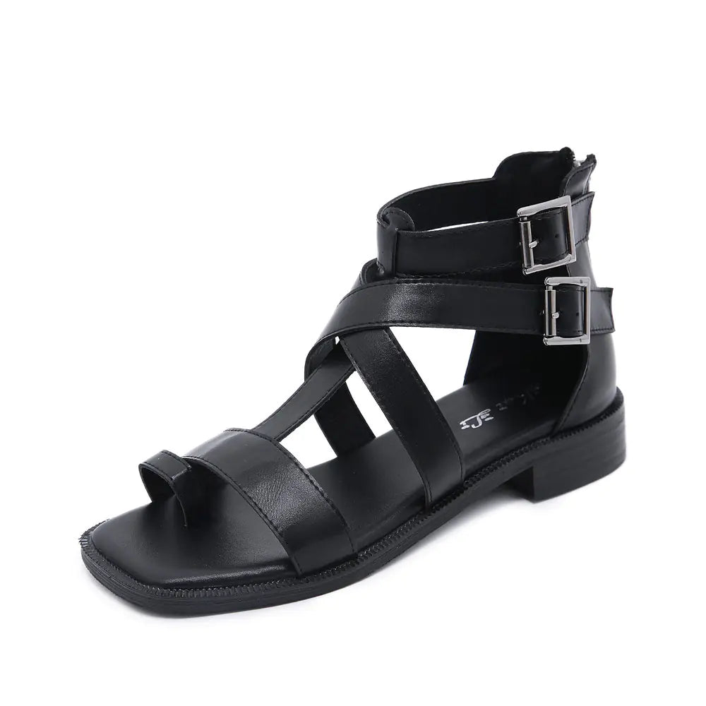 Cross Belt Buckle Low-Heeled Women's Sandals