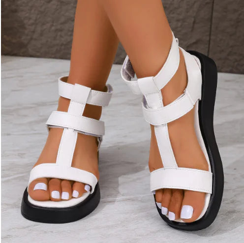 Cross Belt Buckle Low-Heeled Women's Sandals
