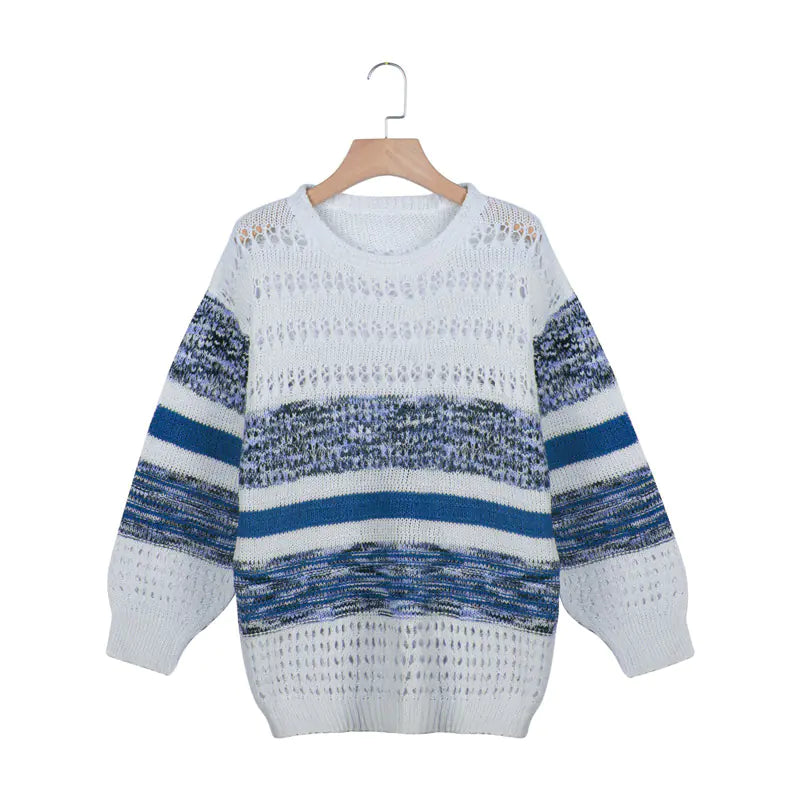 Women's Floral Knit Sweater - Loose Hollow Design